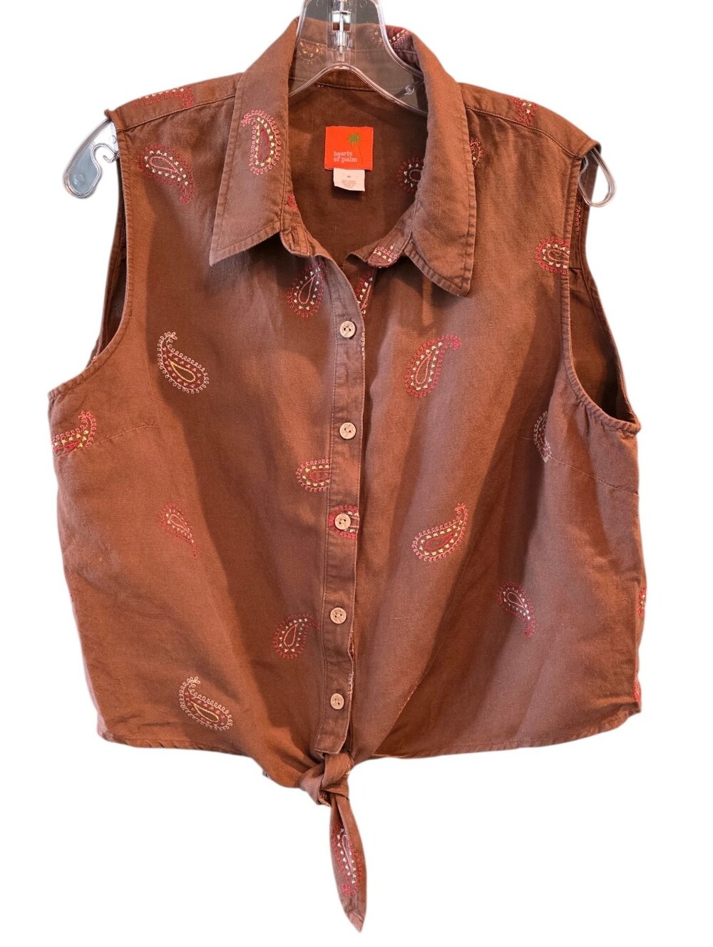 hearts of palm Brown Paisley Tie-Front Sleeveless Shirt Size 16